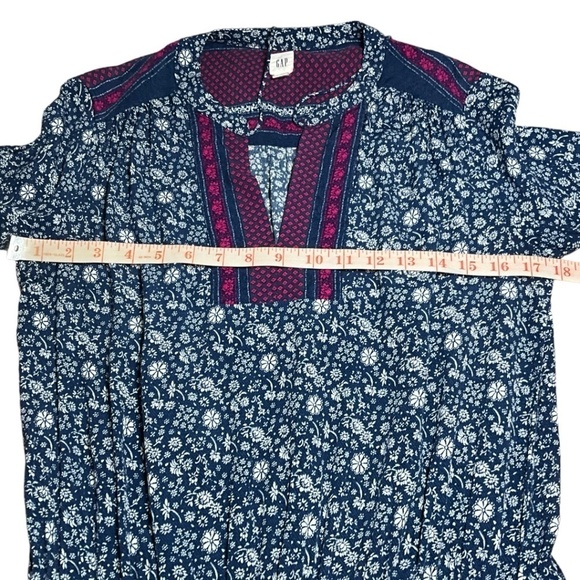 GAP 100% Rayon Crepe Floral Mini Dress Tie Neckline Tie Elasticized Waist Sz S - Picture 6 of 9